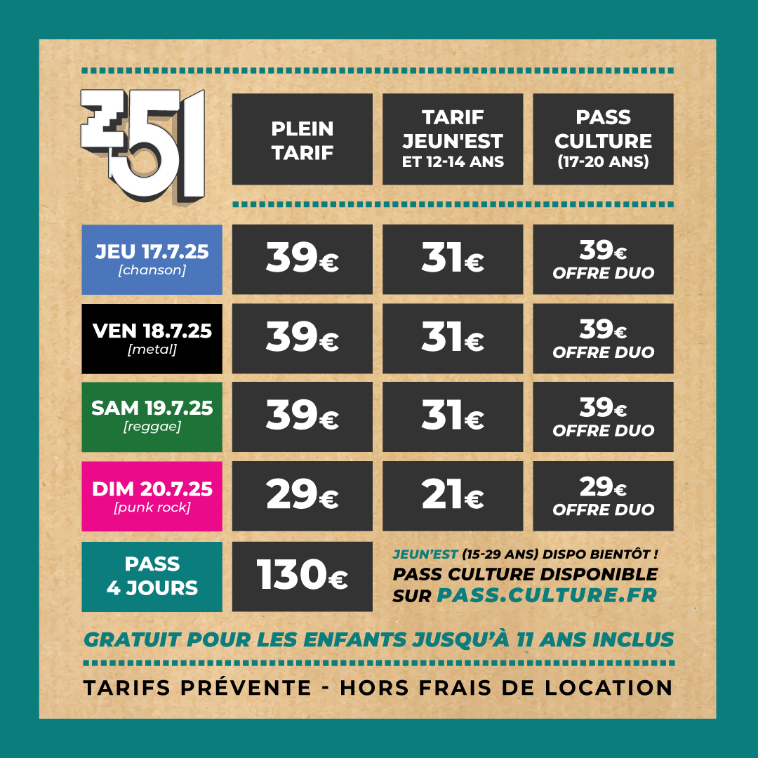 Tarifs Z51 Fest