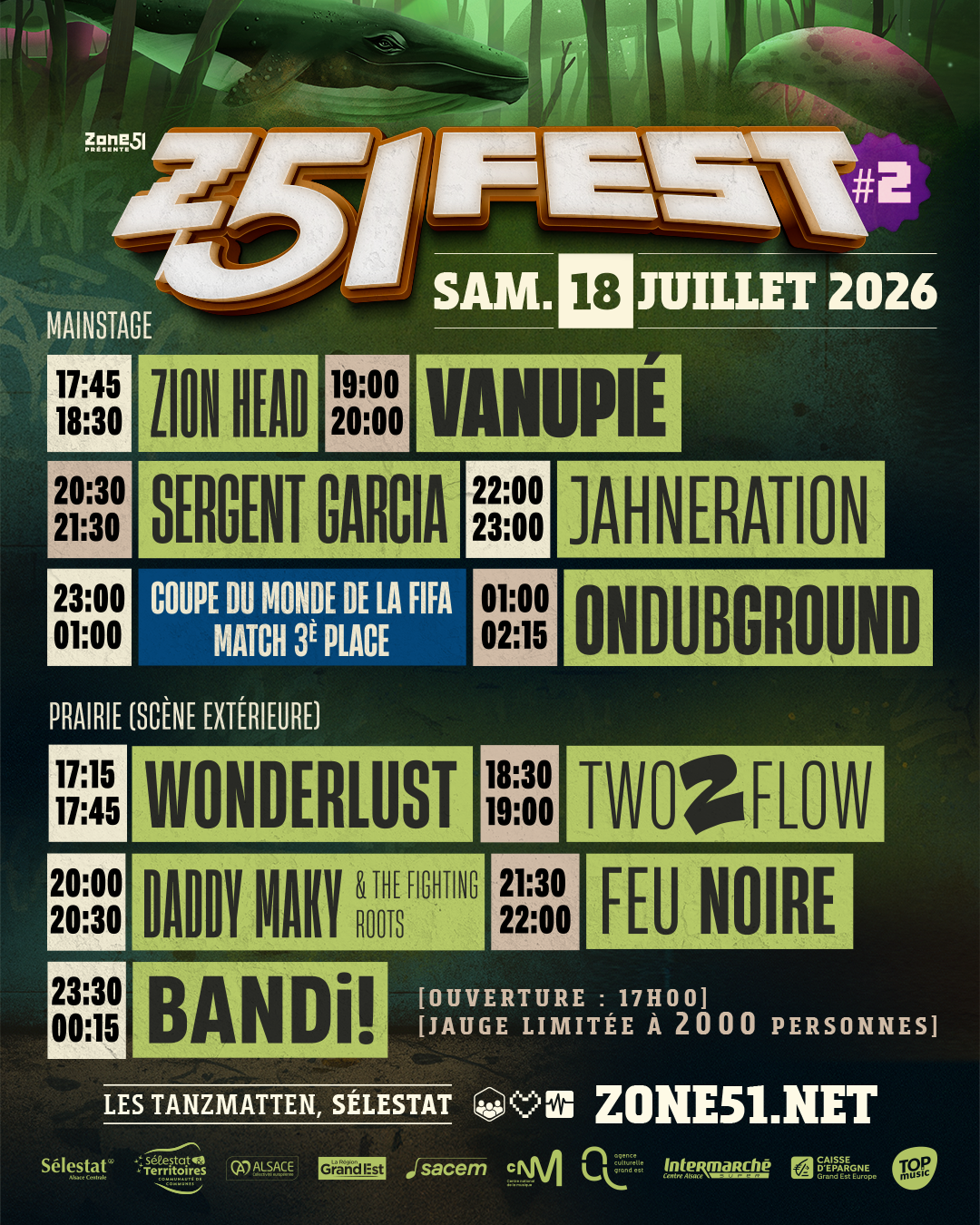 Horaires Z51 Fest – Samedi 18 juillet 2026 Horaires des concerts du samedi 18 juillet 2026 au Z51 Fest