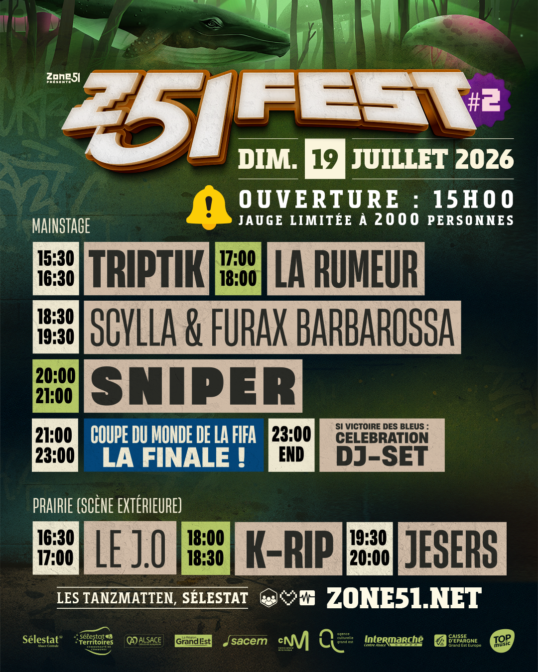 Horaires Z51 Fest – Dimanche 19 juillet 2026 Horaires des concerts du dimanche 19 juillet 2026 au Z51 Fest